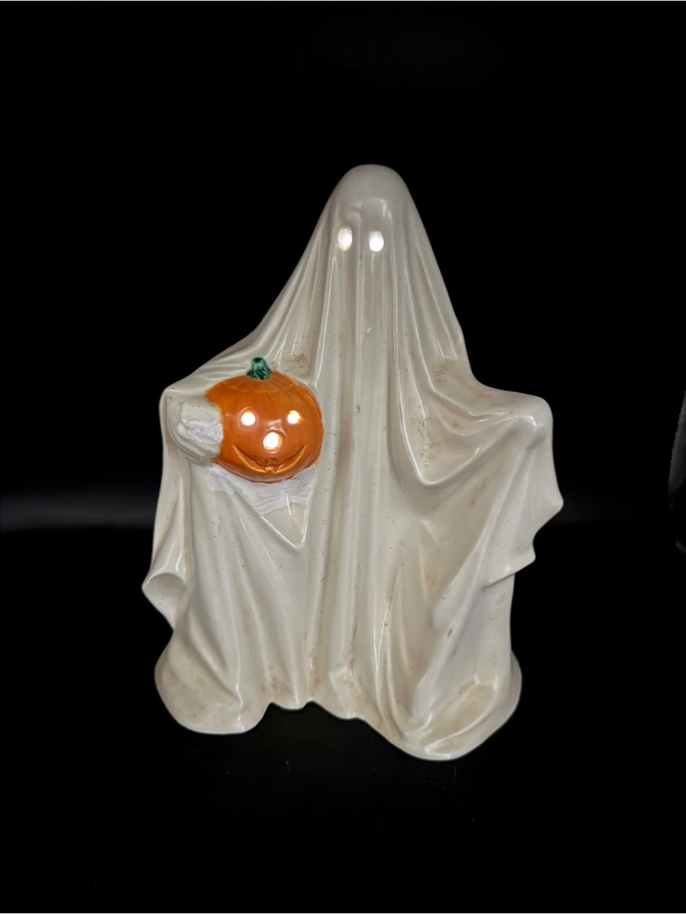 Vintage 1984 Halloween Ceramic Ghost Mold Jack o Lantern Tea Light Holder 9.5”